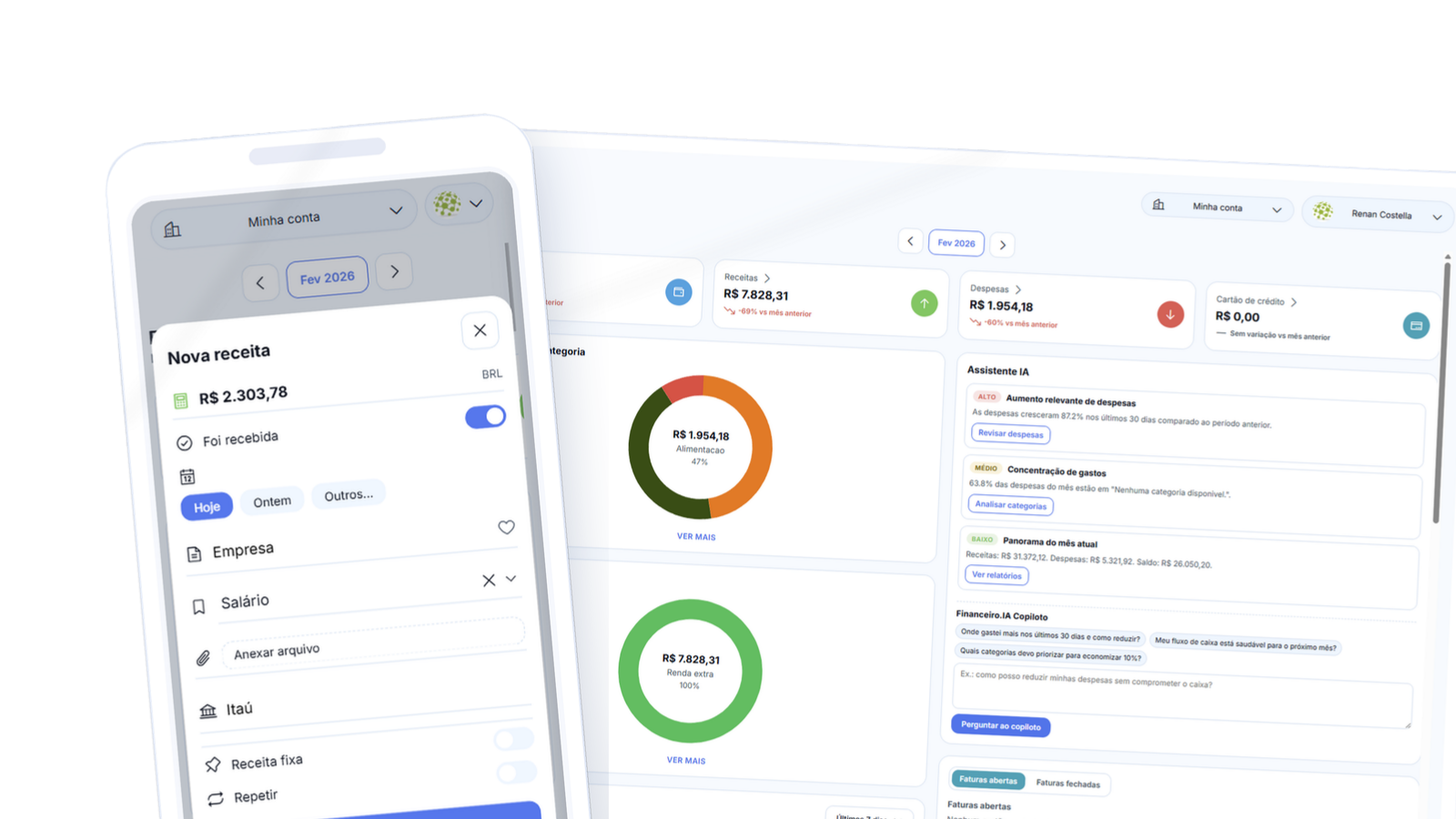 Tela da plataforma Financeiro.io